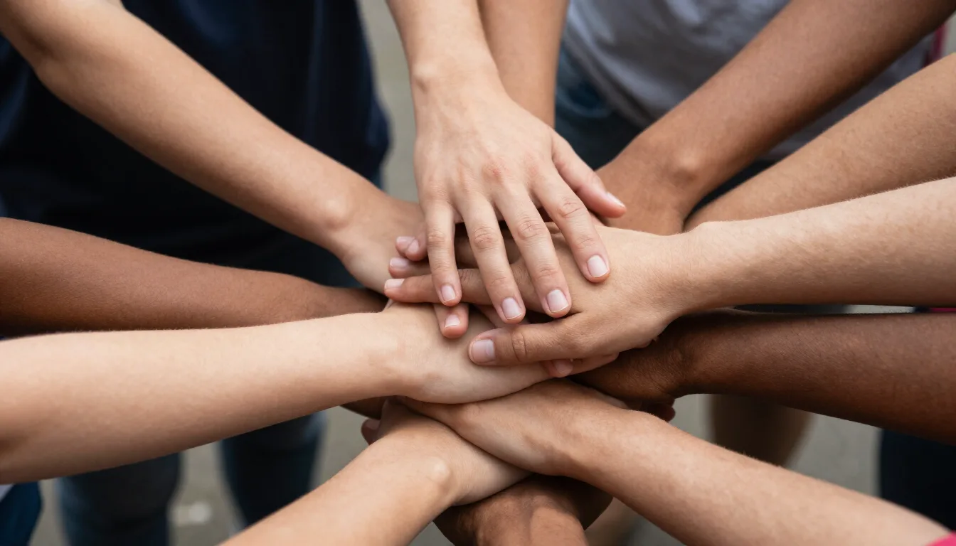 Hands stacked together in unity